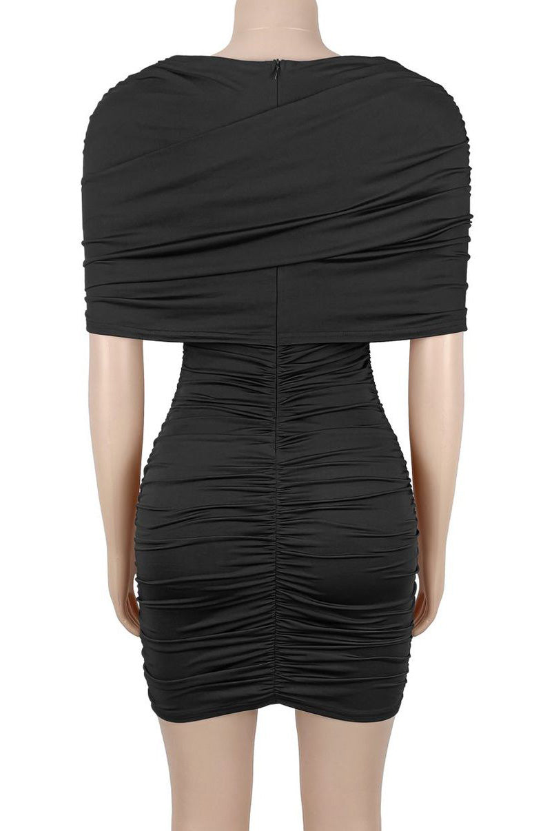 Draped Cape Ruched Bodycon Mini Dress Lavish Daily