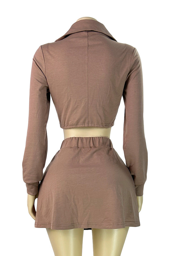 Zip-Up Drawstring Top & Mini Skort Two-Piece Set Lavish Daily