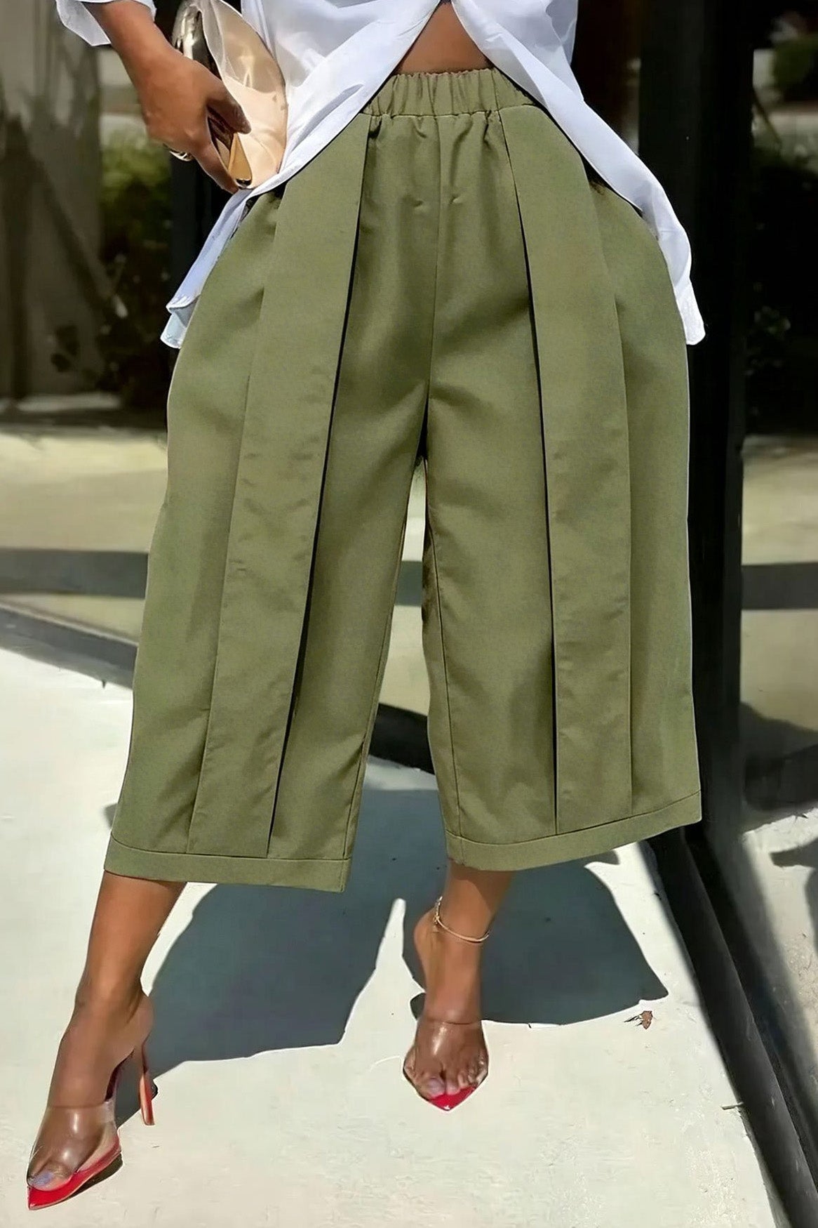 High Waist Pleated Wide Leg Culottes Lavish Daily