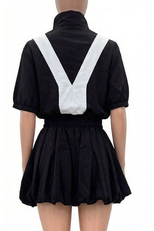 Color-Block Track Jacket & Bubble Skirt Set Lavish Daily