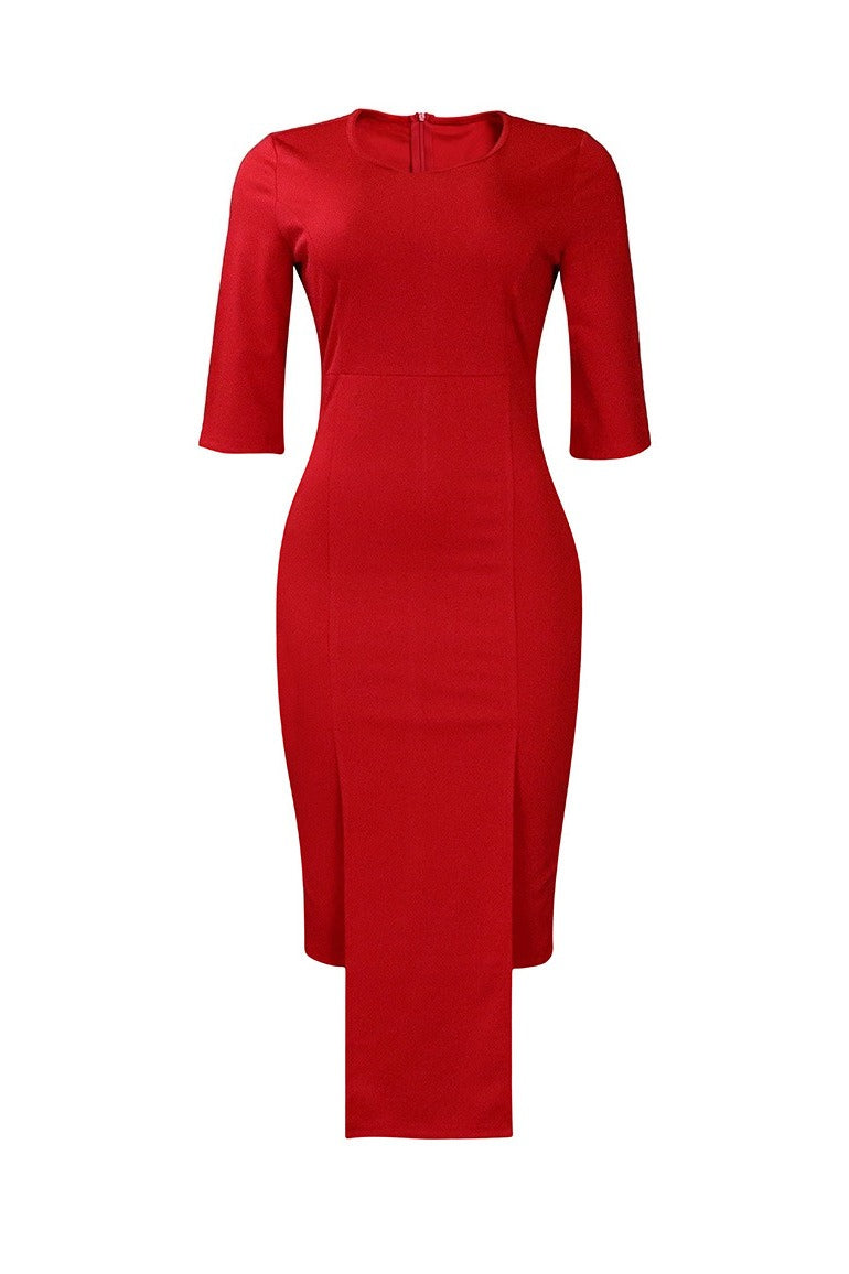 Elegant 3/4 Sleeve Front Slit Pencil Dress Lavish Daily