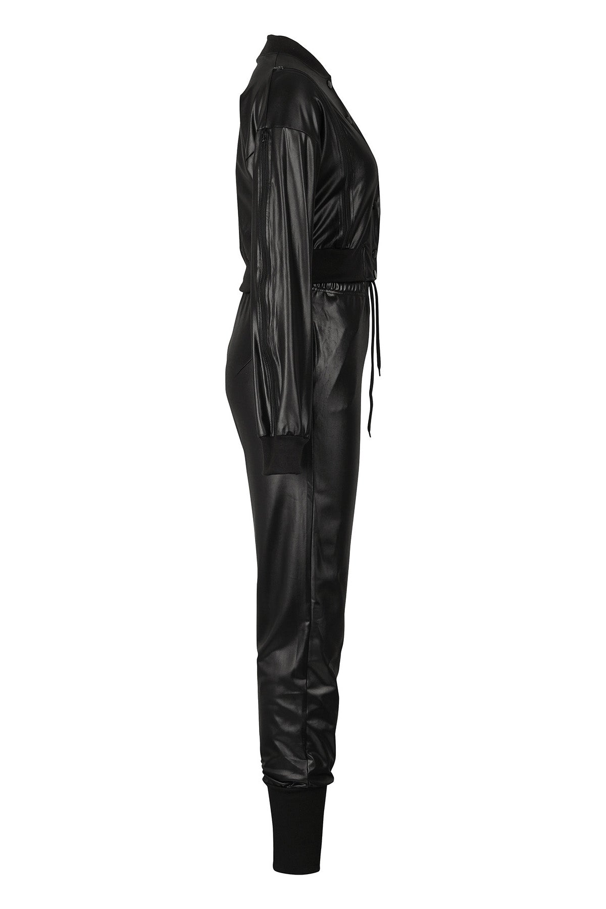 2-Piece Cutout Faux-Leather Bomber & Jogger Set Lavish Daily