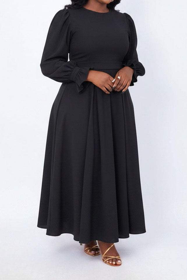 Plus Size Ruffle Cuff Pleated A-Line Midi Dress Lavish Daily