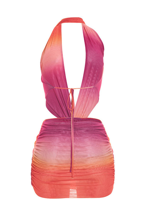 Plunging Halter Twist Front Cutout Mini Dress Lavish Daily
