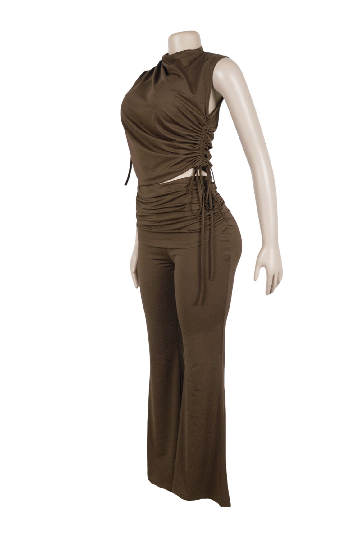 Ruched Mock Neck & Flare Pant Set Lavish Daily