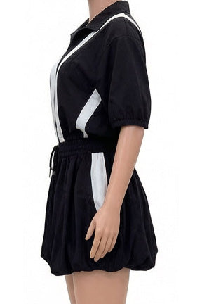 Color-Block Track Jacket & Bubble Skirt Set Lavish Daily