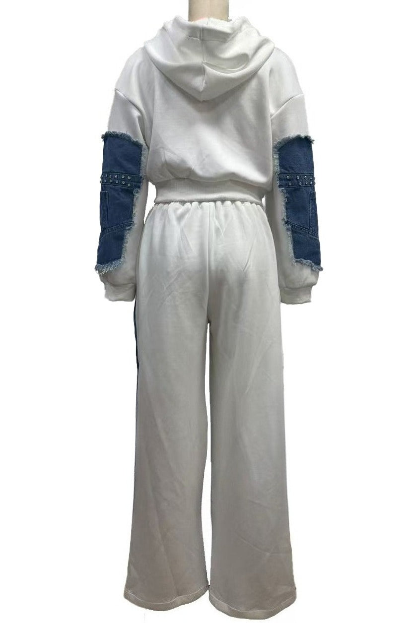 Studded Denim Patchwork Two Piece Set Lavish Daily