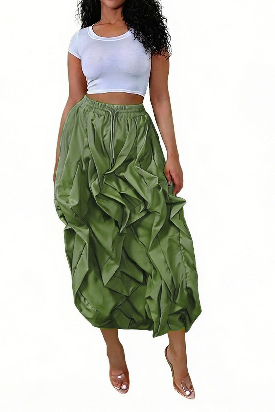Ruched Drawstring Parachute Maxi Skirt Lavish Daily