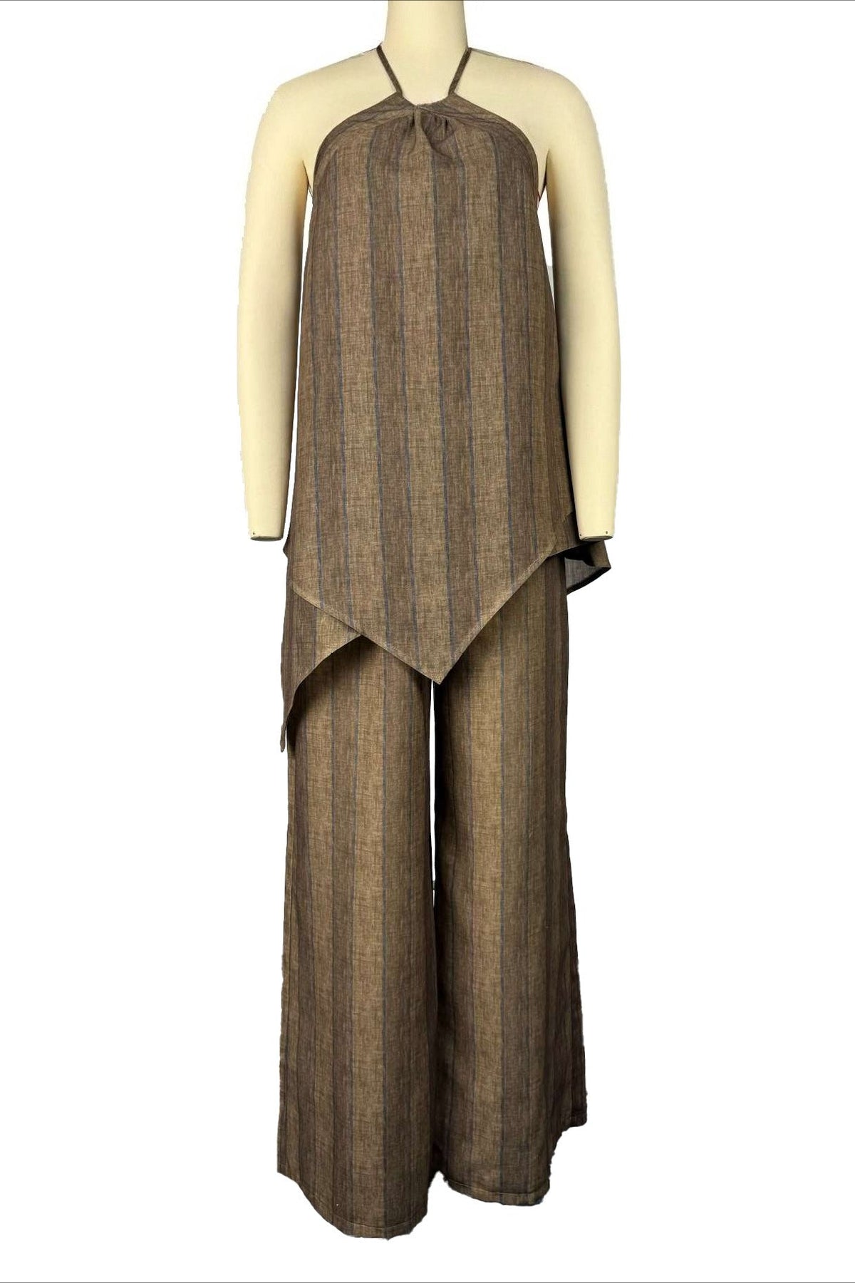 Striped Flowy Halter Pant Set Lavish Daily