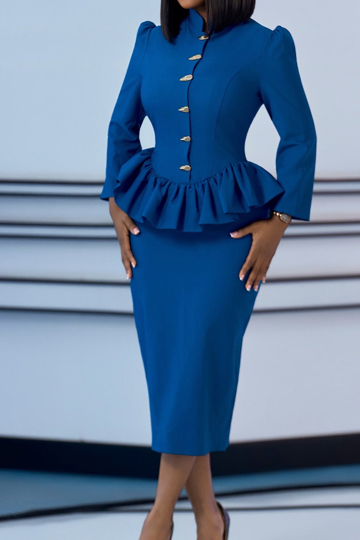 Peplum Jacket Pencil Skirt Two Piece Set Lavish Daily