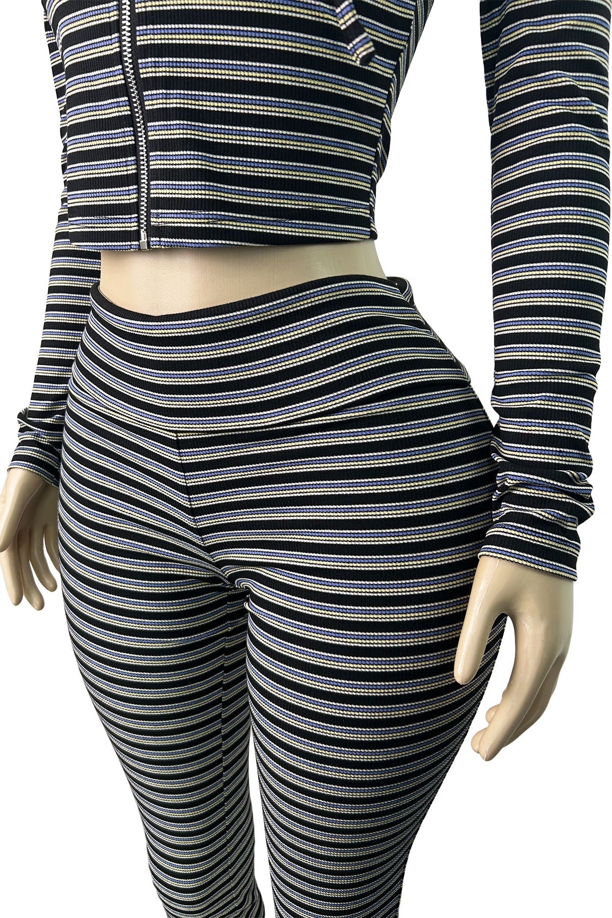 Striped Zip Hoodie & Foldover Capri Pants Set Lavish Daily