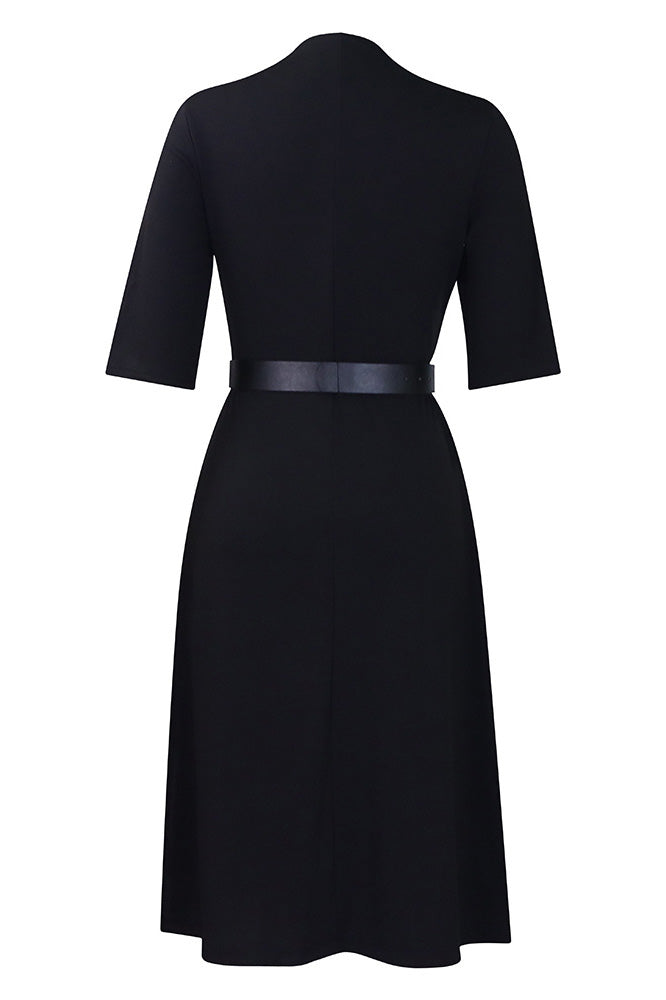 V-Neck Button Front Solid Color Midi Dress Lavish Daily