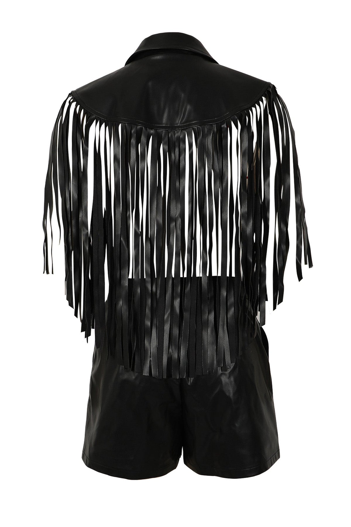 Fringed Faux-Leather Blazer & Shorts 2-Piece Set Lavish Daily