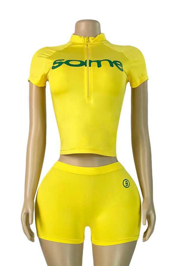 Sporty Graphic Zip-Up & Shorts Set Lavish Daily