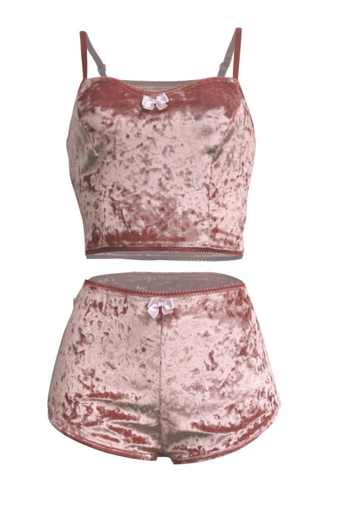 Crushed Velvet Cami & Shorts Lounge Set Lavish Daily