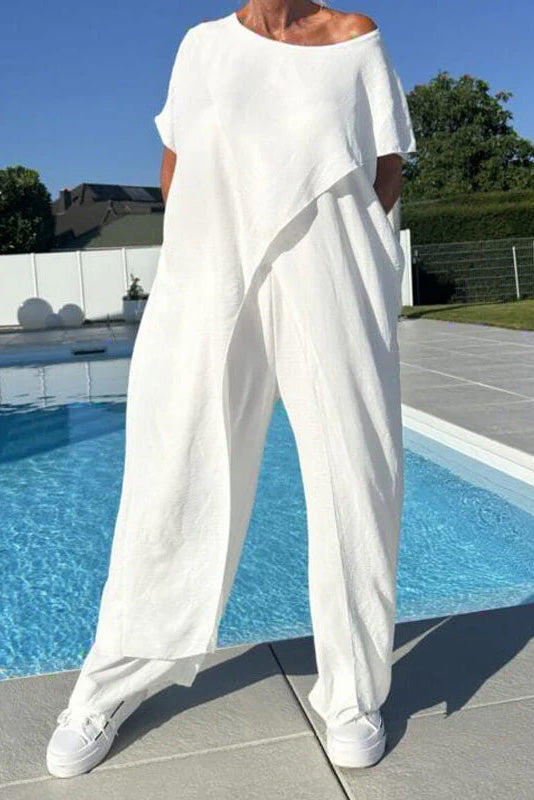 Loose Cotton Linen Irregular Long Top & Pants Set Lavish Daily