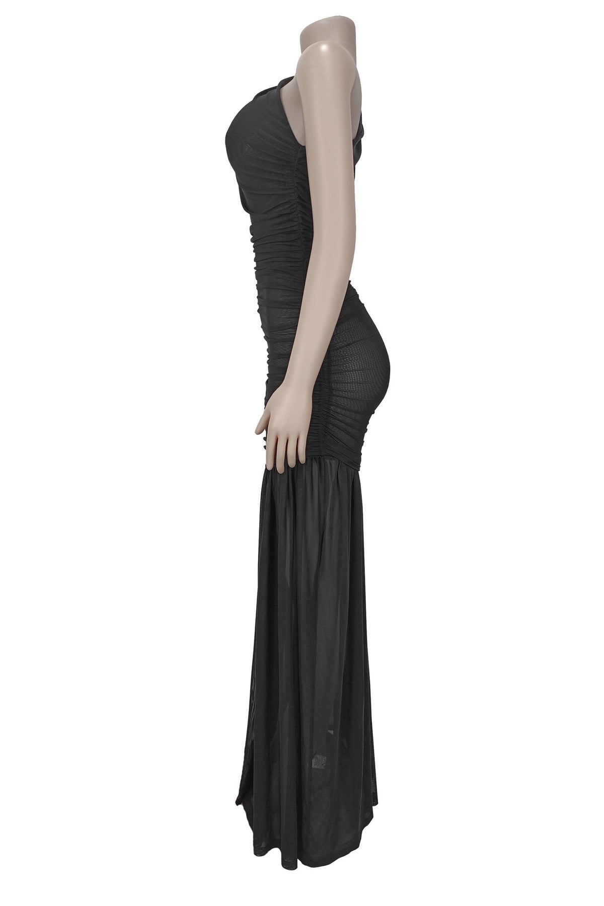 One-Shoulder Ruched Mesh Maxi Dress Lavish Daily