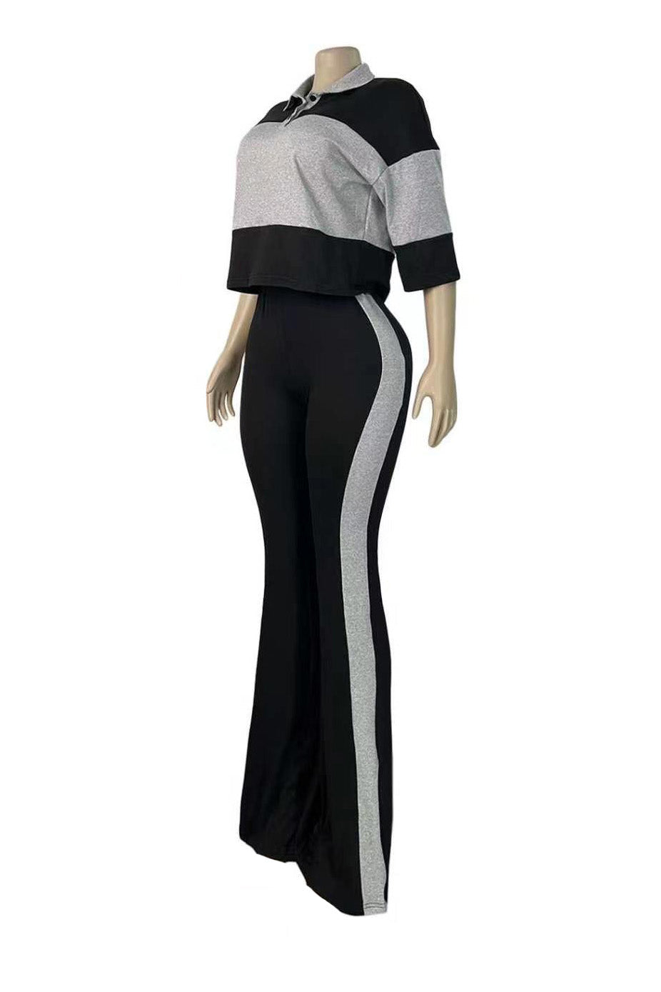 Collared Top & Flare Pants Two-Piece Set Lavish Daily