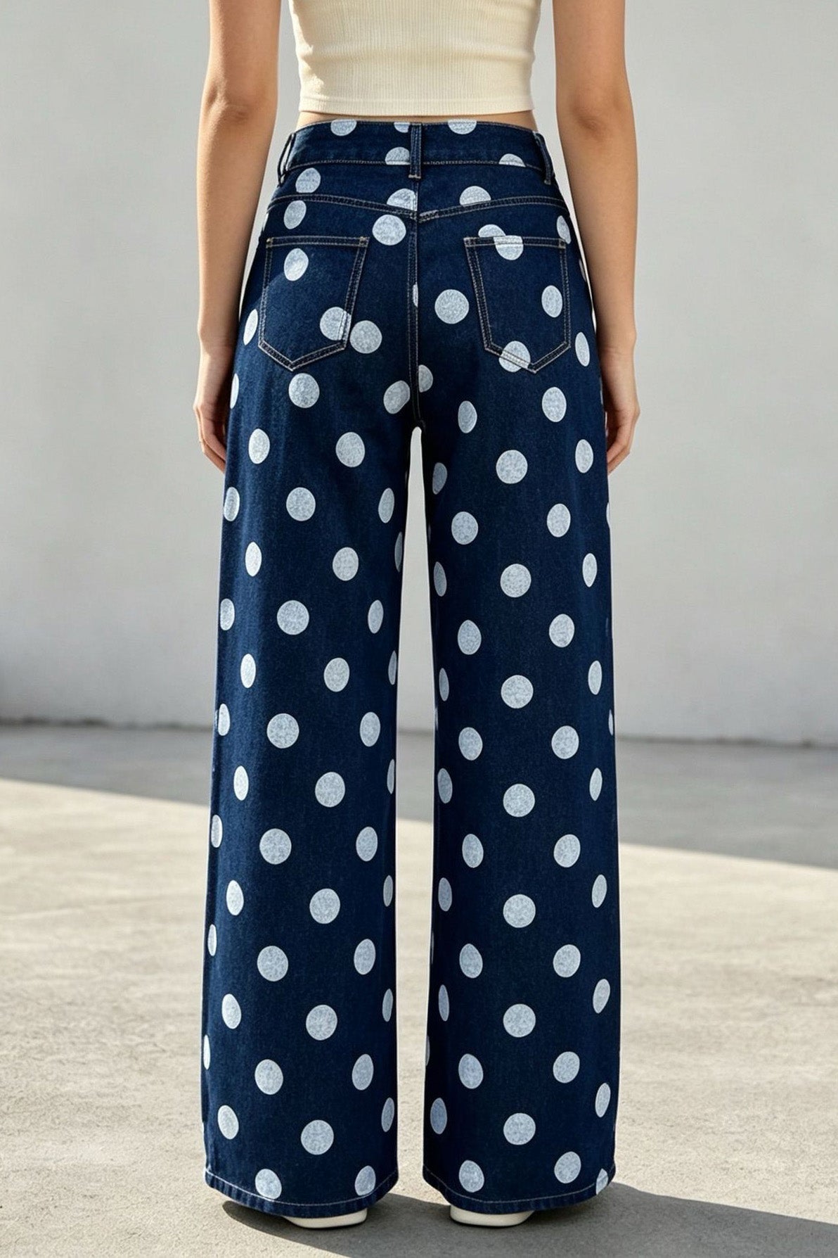 Non-Stretch Polka Dot Wide Leg Jeans Lavish Daily