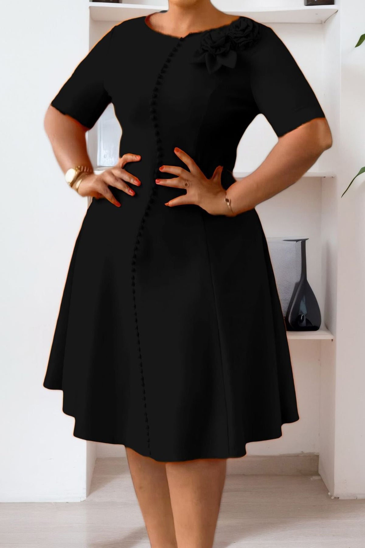 Asymmetrical Button A-Line Midi Dress Lavish Daily