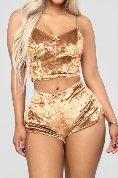 Crushed Velvet Cami & Shorts Lounge Set Lavish Daily