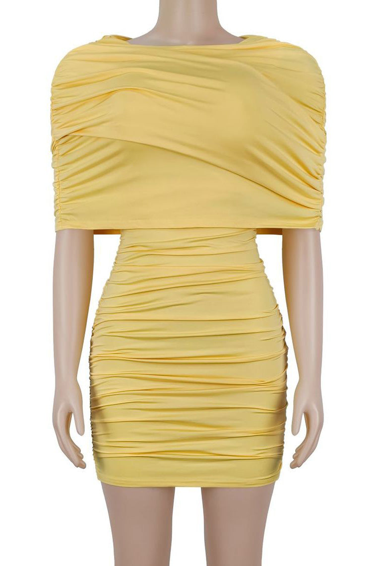 Draped Cape Ruched Bodycon Mini Dress Lavish Daily