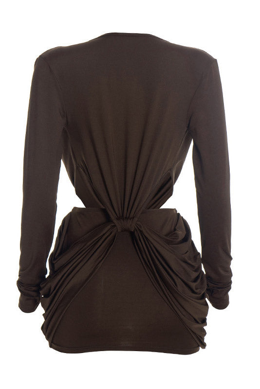 Twist-Front Cutout Long-Sleeve Mini Dress Lavish Daily