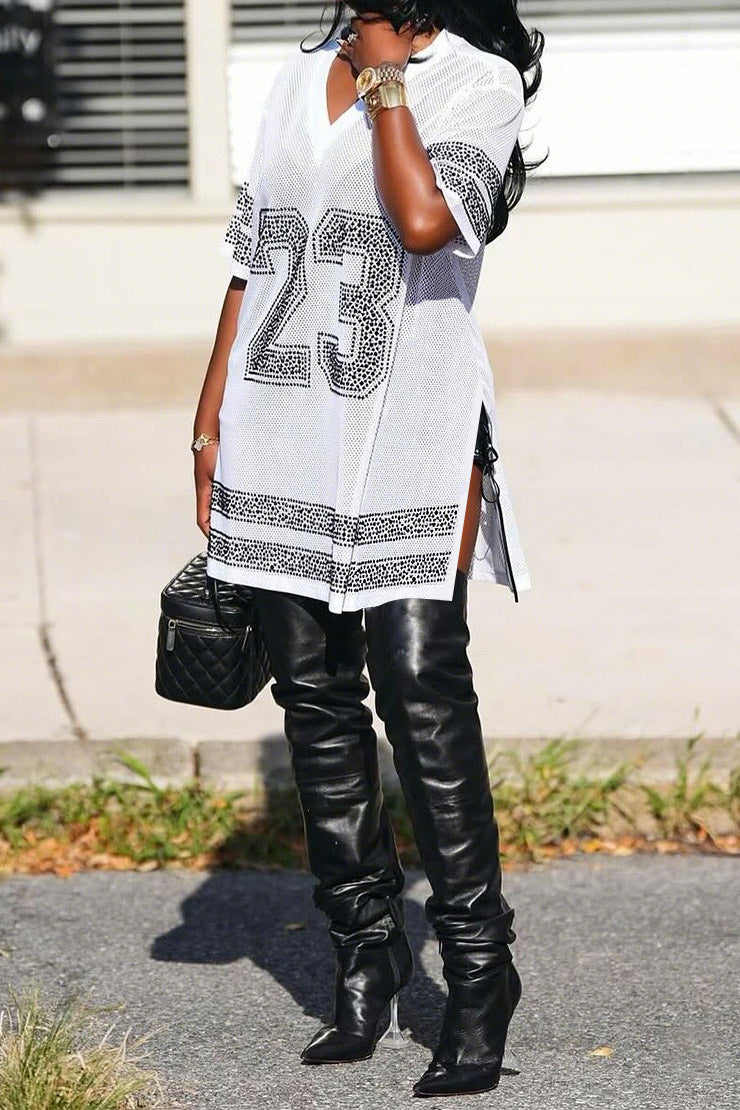 Rhinestone 23 Sheer Mesh Jersey Tunic Lavish Daily