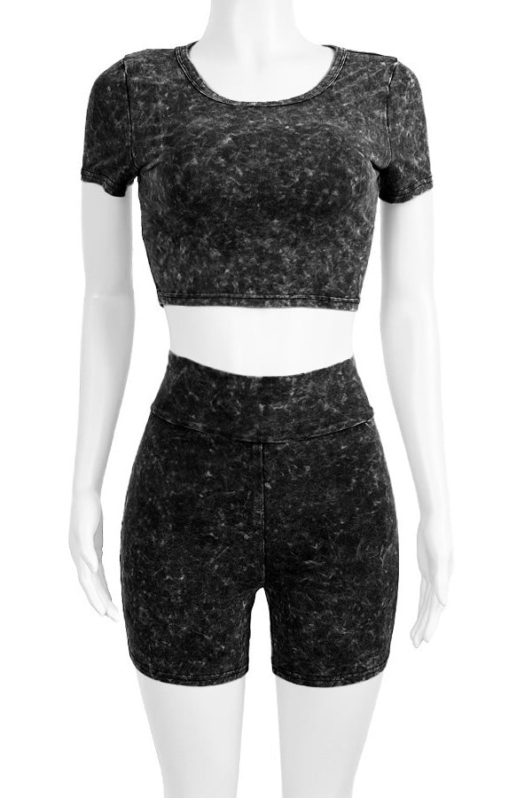 Mineral Wash Crop & Biker Short Set Lavish Daily