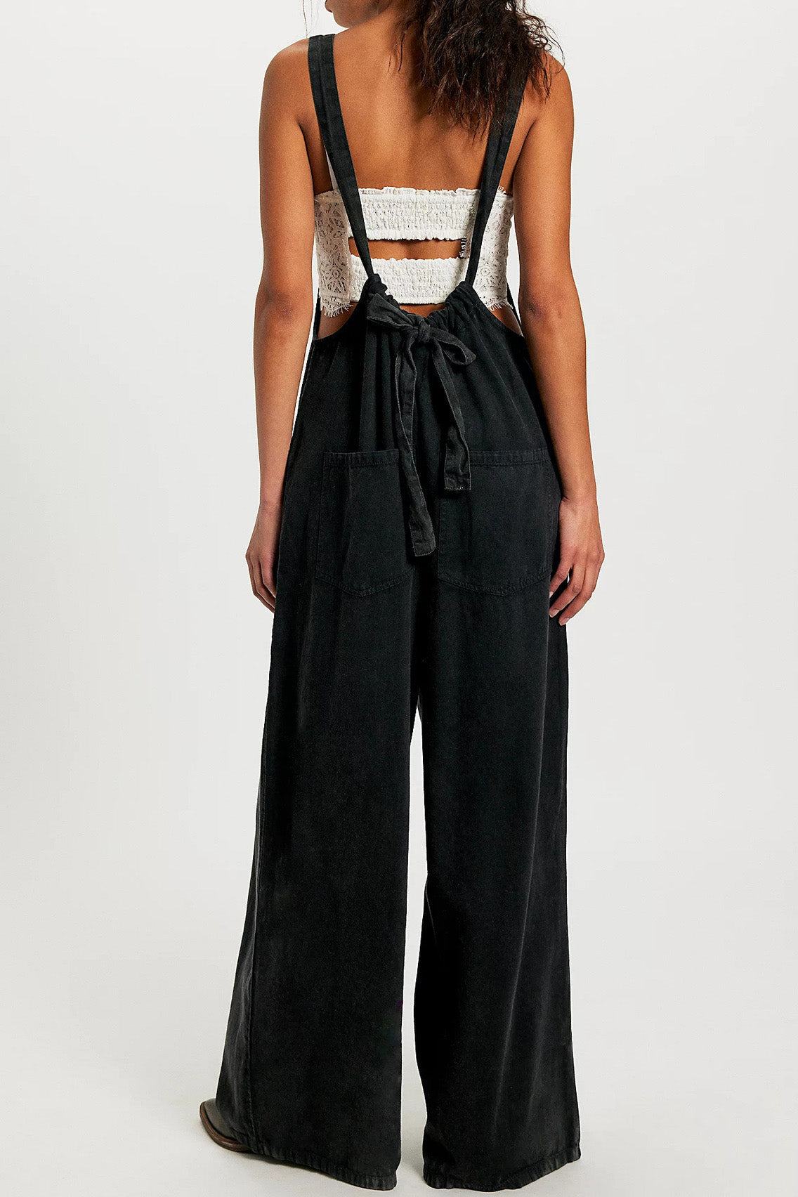 Slouchy Tie-Back Wide Leg Denim Jumpsuit Lavish Daily