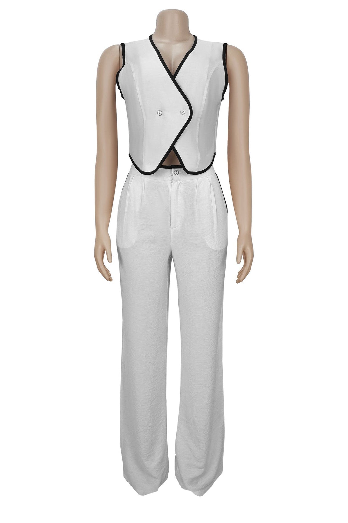 V-Neck Button Top & Pants Two-Piece Set Lavish Daily
