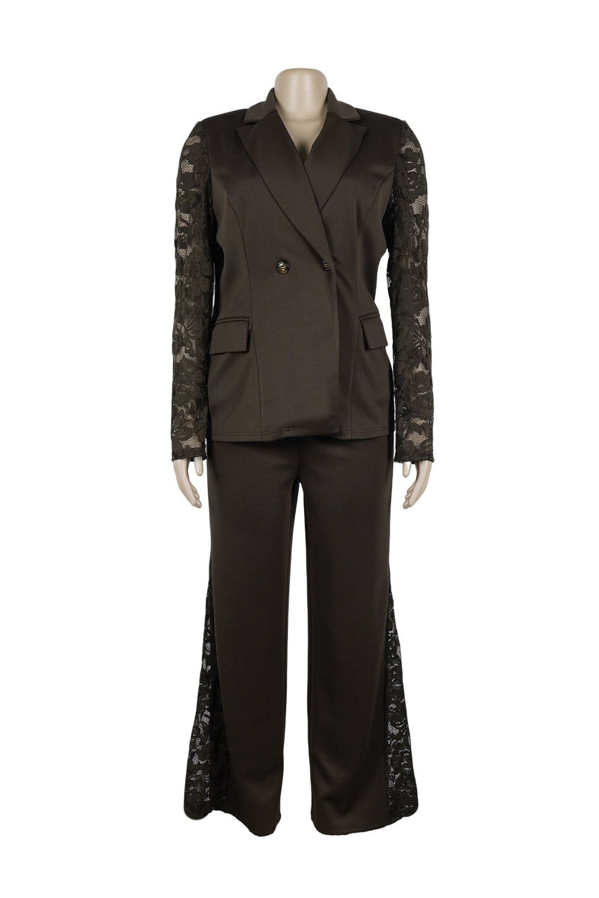 Lace Sleeve Blazer & Wide Leg Pant Set Lavish Daily