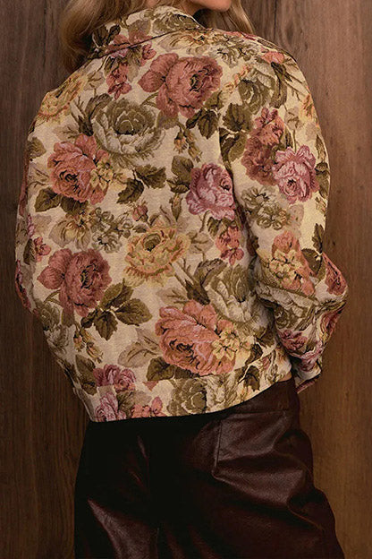 Floral Jacquard Zip-Front Collared Jacket Lavish Daily