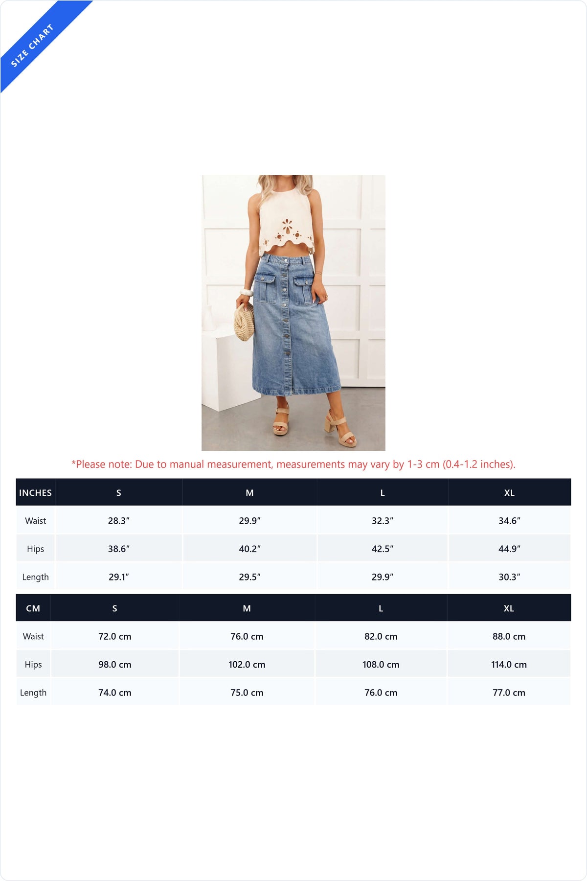 Button Front Cargo Denim Midi Skirt LavishDaily