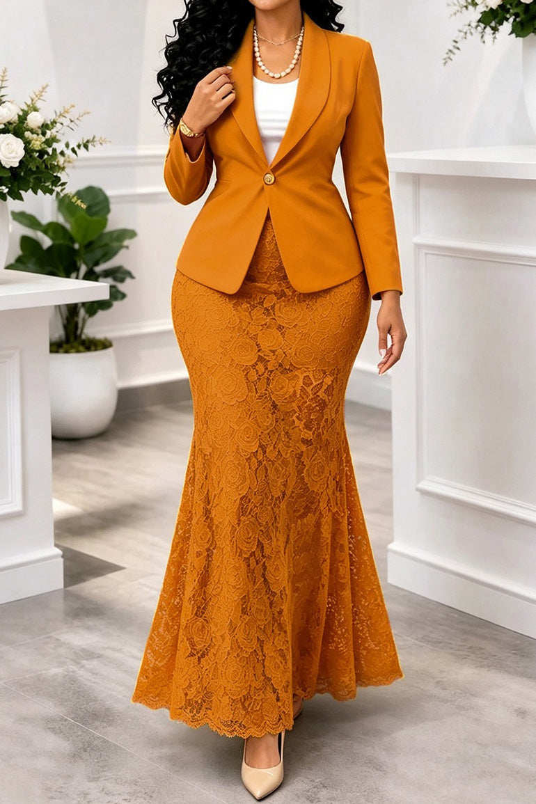 Blazer Lace Mermaid Maxi Skirt Set Lavish Daily