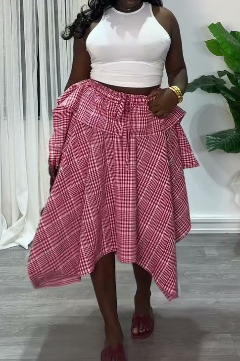 Plaid Asymmetrical Handkerchief Skirt Lavish Daily
