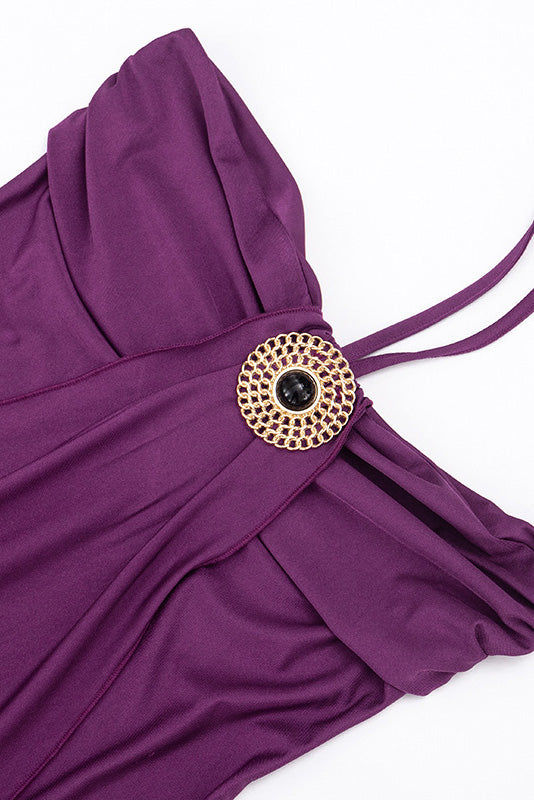 Draped Halter Hardware Mini Dress Lavish Daily