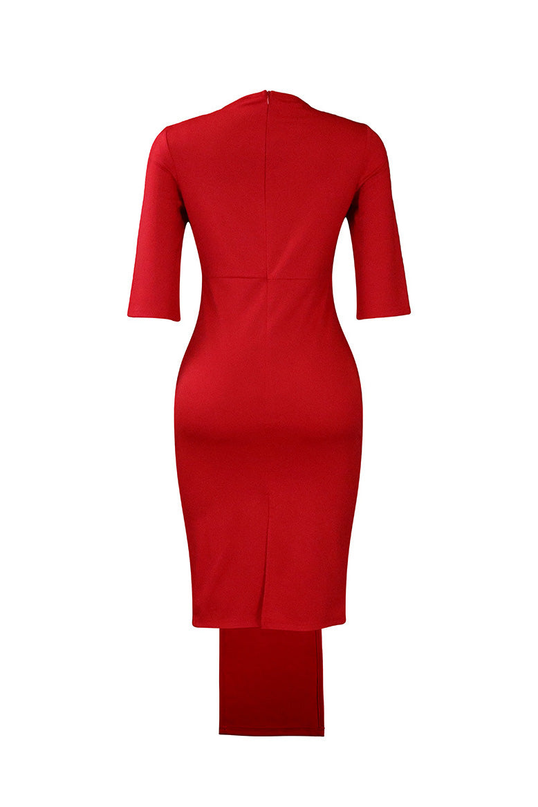 Elegant 3/4 Sleeve Front Slit Pencil Dress Lavish Daily