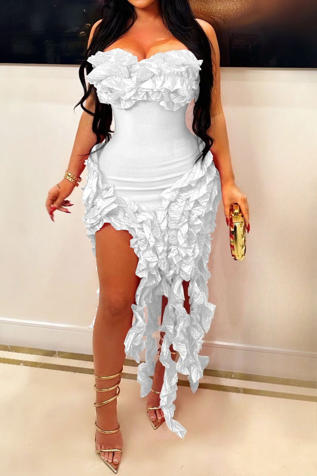 Strapless 3D Ruffle Asymmetrical Dress Lavish Daily