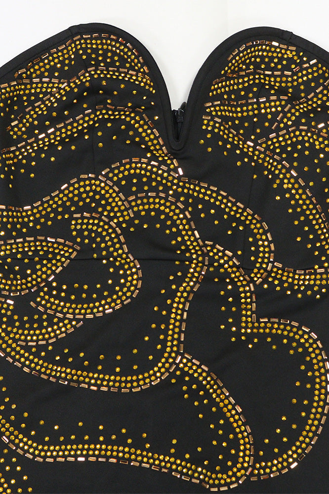 Strapless Rhinestone Bodycon Midi Dress Lavish Daily