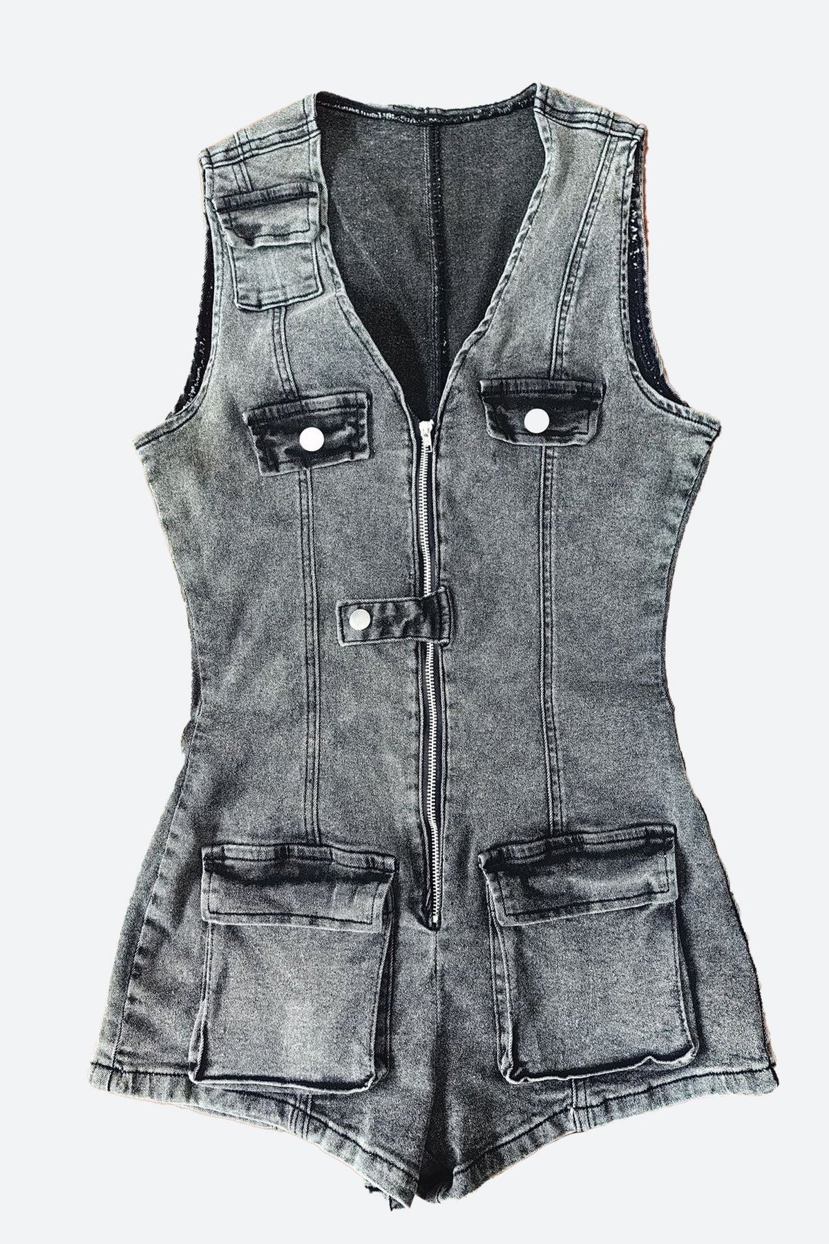 Waist-Cinched Denim Rompers Lavish Daily