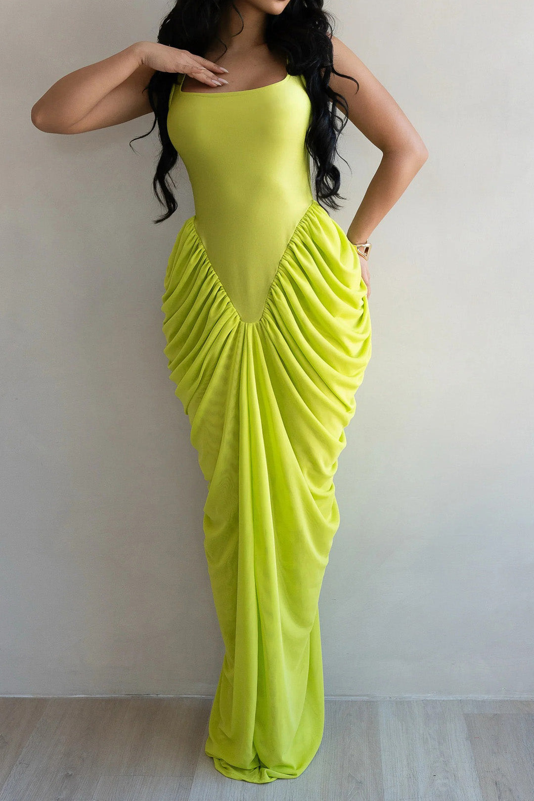 Draped V-Waist Chiffon Maxi Dress Lavish Daily
