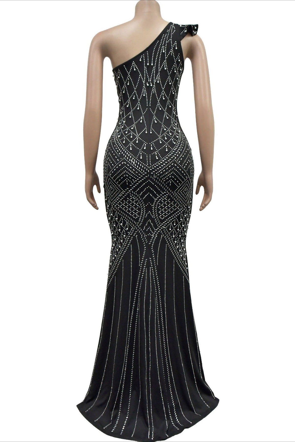 One-Shoulder Rhinestone Maxi Dress Lavish Daily