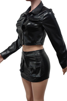 Faux Leather Jacket and Cargo Skort Set Lavish Daily