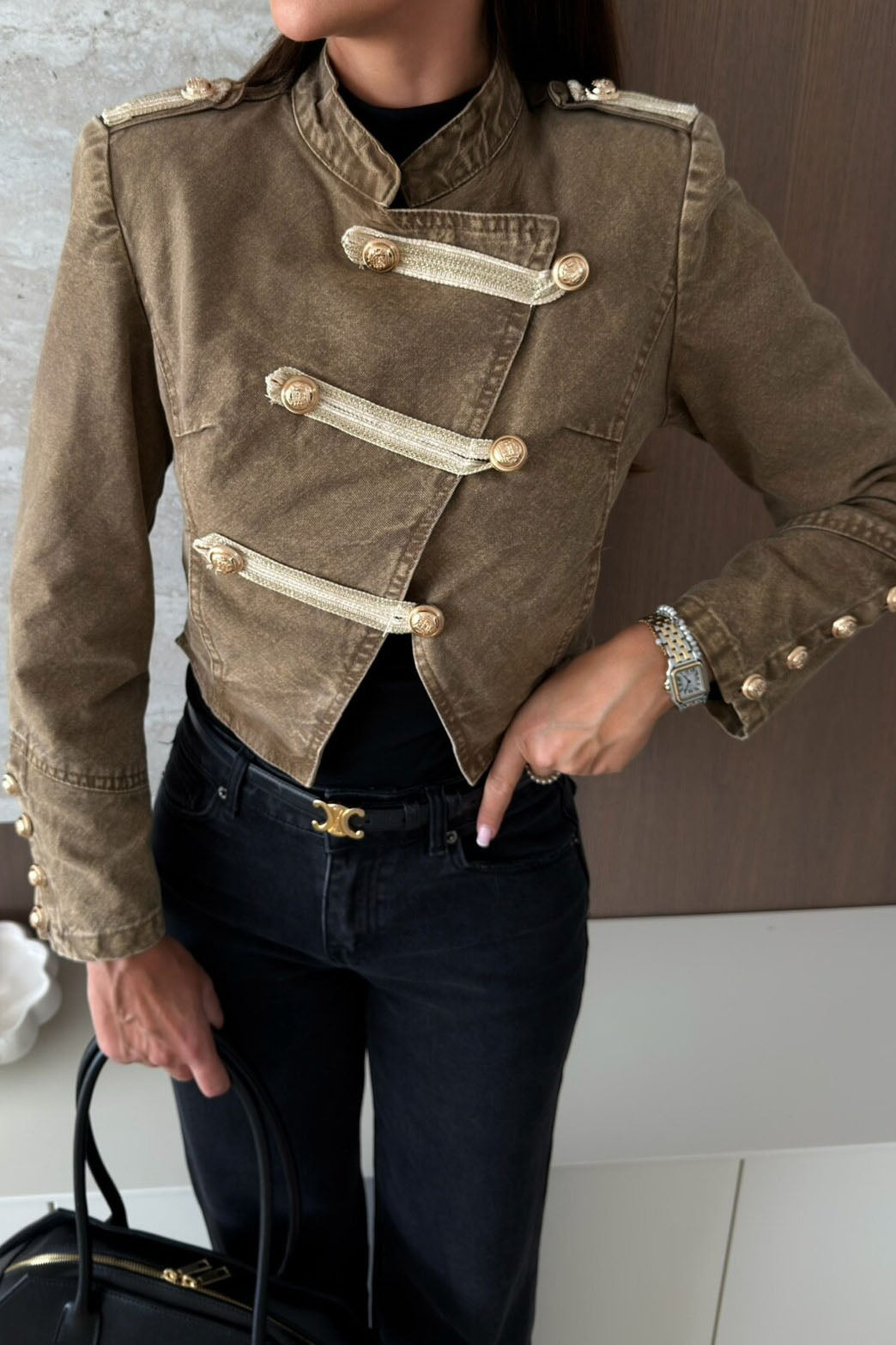 Cropped Military Jacket with Metal Button Detail Lavish Daily
