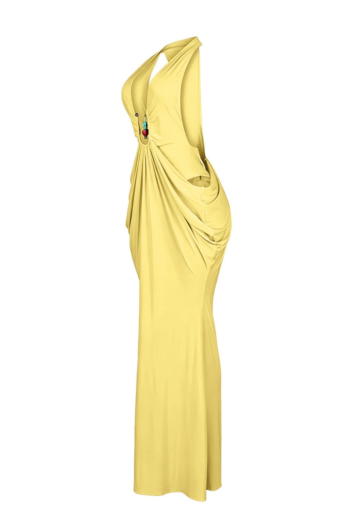 Plunging Halter Beaded Cutout Maxi Dress Lavish Daily