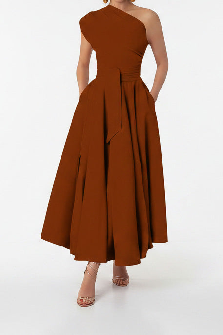 Elegant One-Shoulder A-Line Midi Dress Lavish Daily