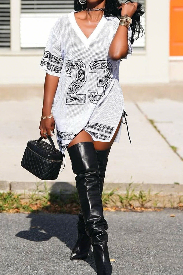 Rhinestone 23 Sheer Mesh Jersey Tunic Lavish Daily