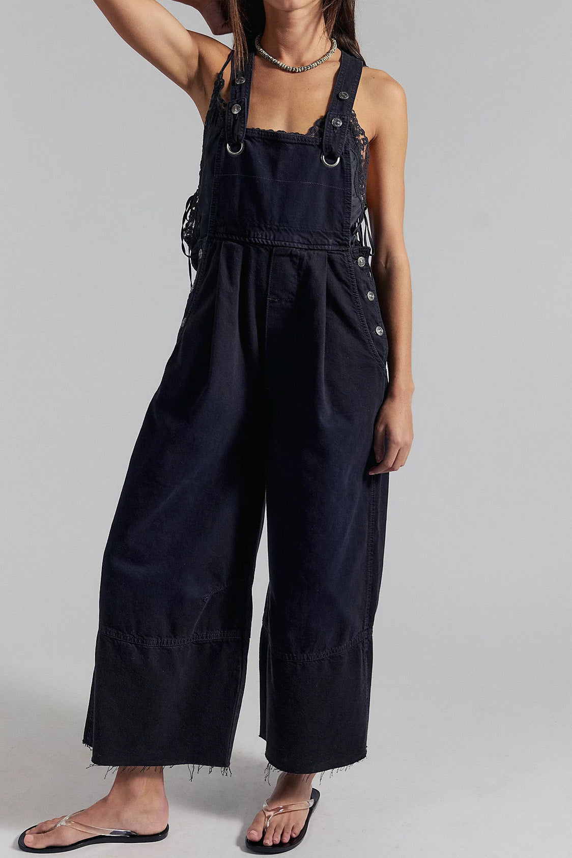 Pleated Wide Leg Denim Overalls Lavish Daily