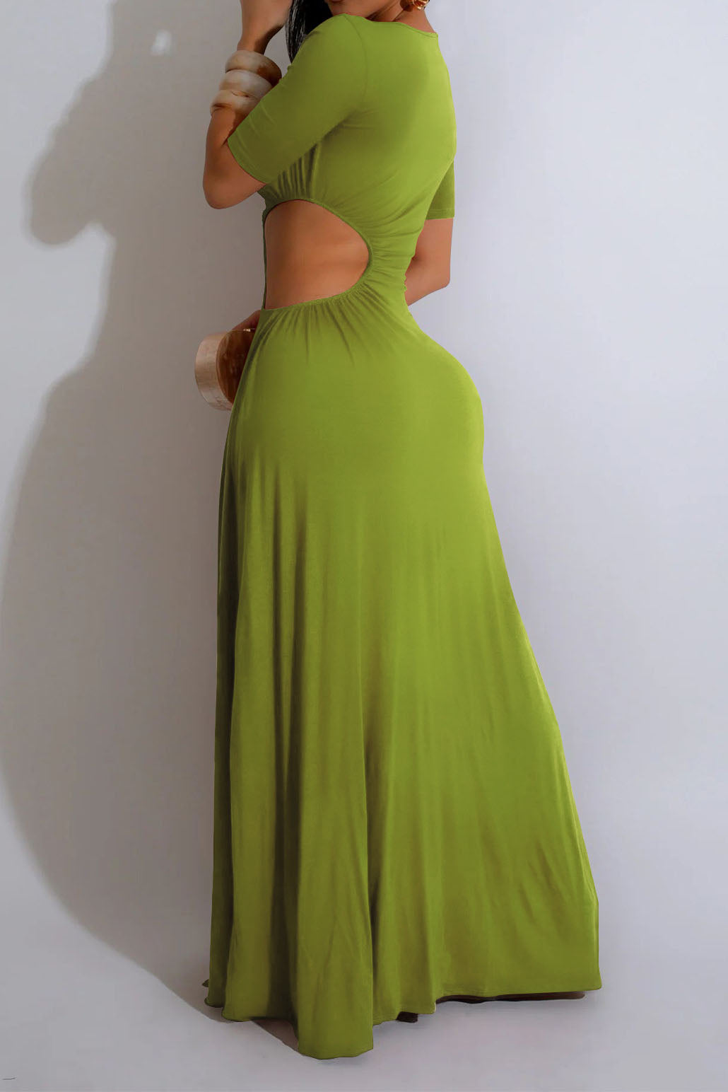 Cutout Ruched High Slit Maxi Dress Lavish Daily